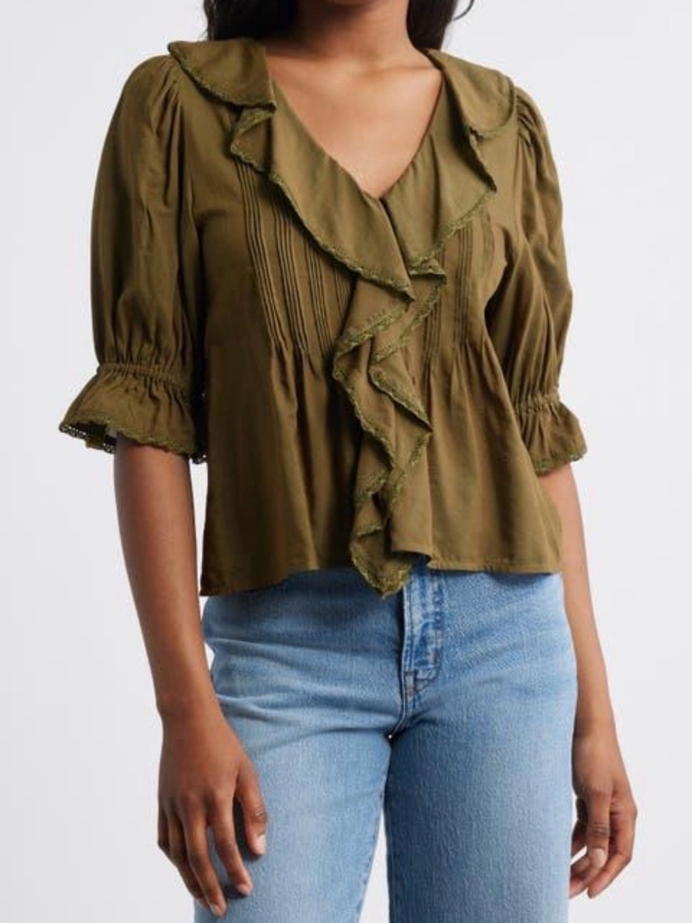 Madewell Pintucked Ruffled Puff-Sleeve